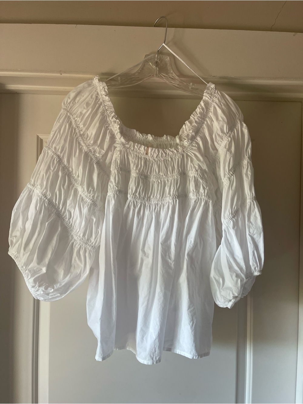 White Smocked Peasant Blouse - Women Tops